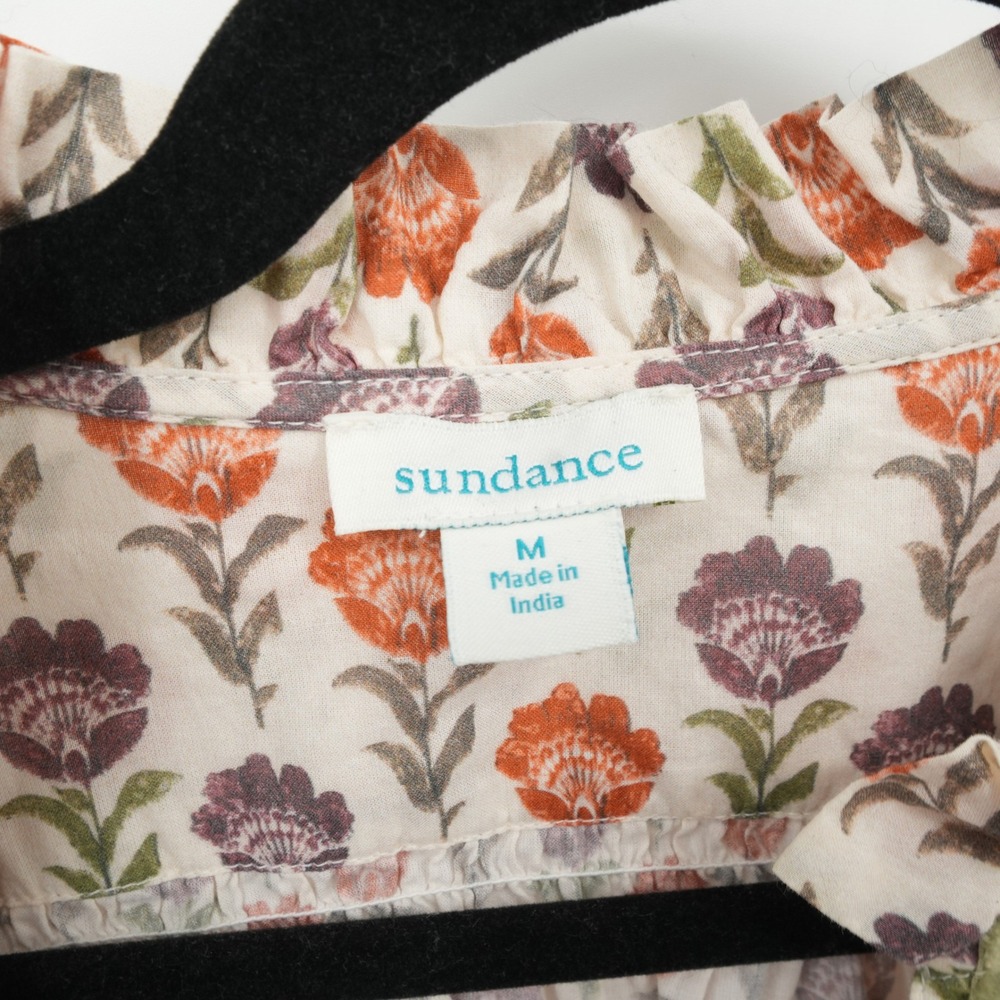 Sundance Ashton Floral Drape Top M Cream Orange Boho Ruffle Neck Cotton Top - Picture 2 of 10